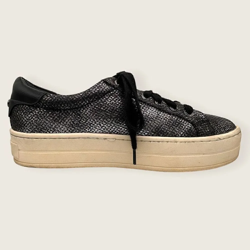 J/ Slides nyc metallic snakeskin platform sneakers women’s size 7.5 black